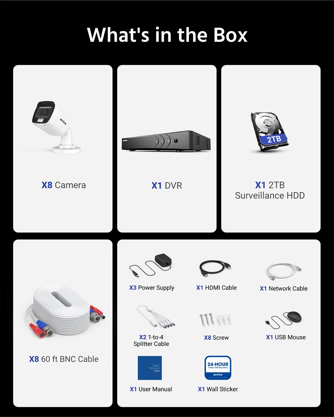 ANNKE 8CH 3K Security Camera System with Audio/Mic, 8 Channel Surveillance AI DVR and 8X 5MP 2960 * 1665 CCTV Cams with Dual Light, Human/Vehicle Detection, IP67, Color Night Vision, 2TB Hard Drive