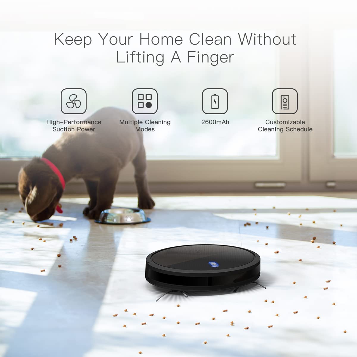 Amarey A800 Robot Vacuum - Super Suction Robotic Vacuum Cleaner, Long Lasting, Timer Function, Self-Charging, Multiple Cleaning Modes, Amarey Robot Vacuum Cleaner for Pet Hair, Hard Floor, Carpet