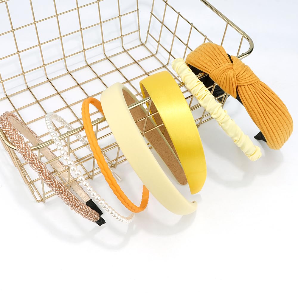 AHONEY 7 Pack Yellow Headbands for Women Girls Headbands Trendy Non Slip Hairbands Cute Hair Accessories Multi-style Headband Pack Diademas Para Mujer (Yellow)