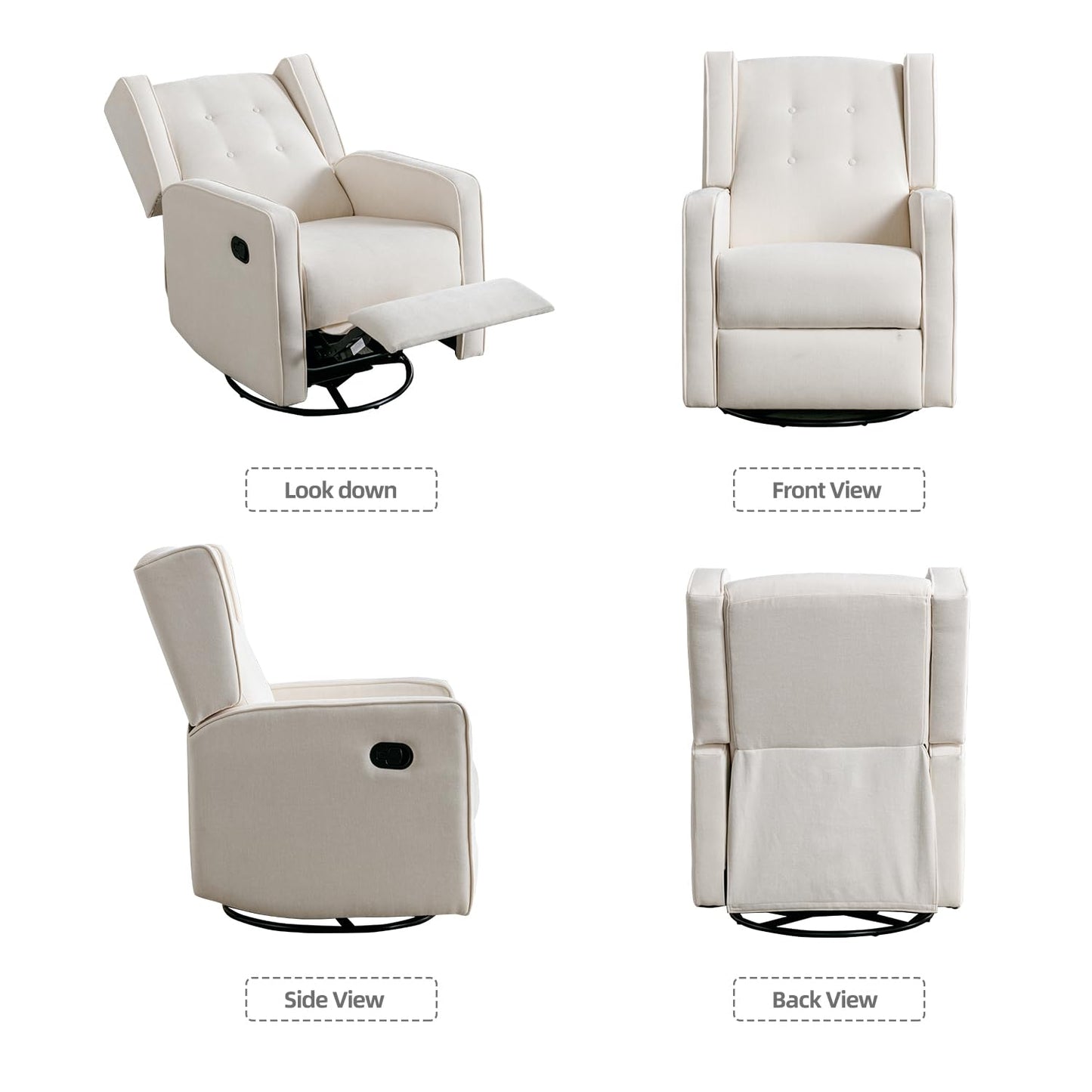 Swivel Rocker Recliner Chair, Nursery Glider Chair, Nursery Rocking Chairs, Manual Reclining Chair, White