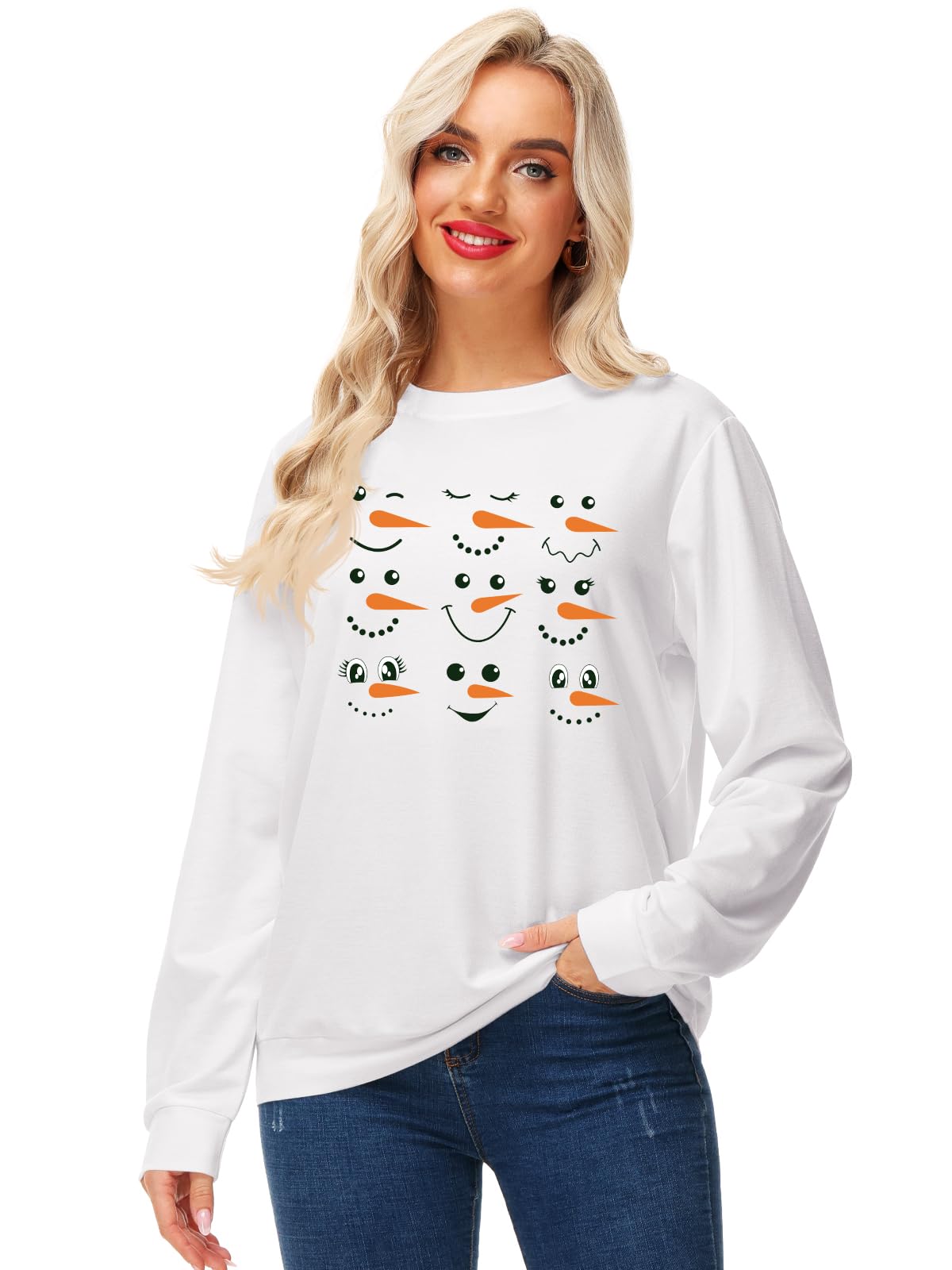 AOBUTE Womens Christmas Snowman Shirts Xmas Long Sleeve Print Holiday Party Tops 2XL
