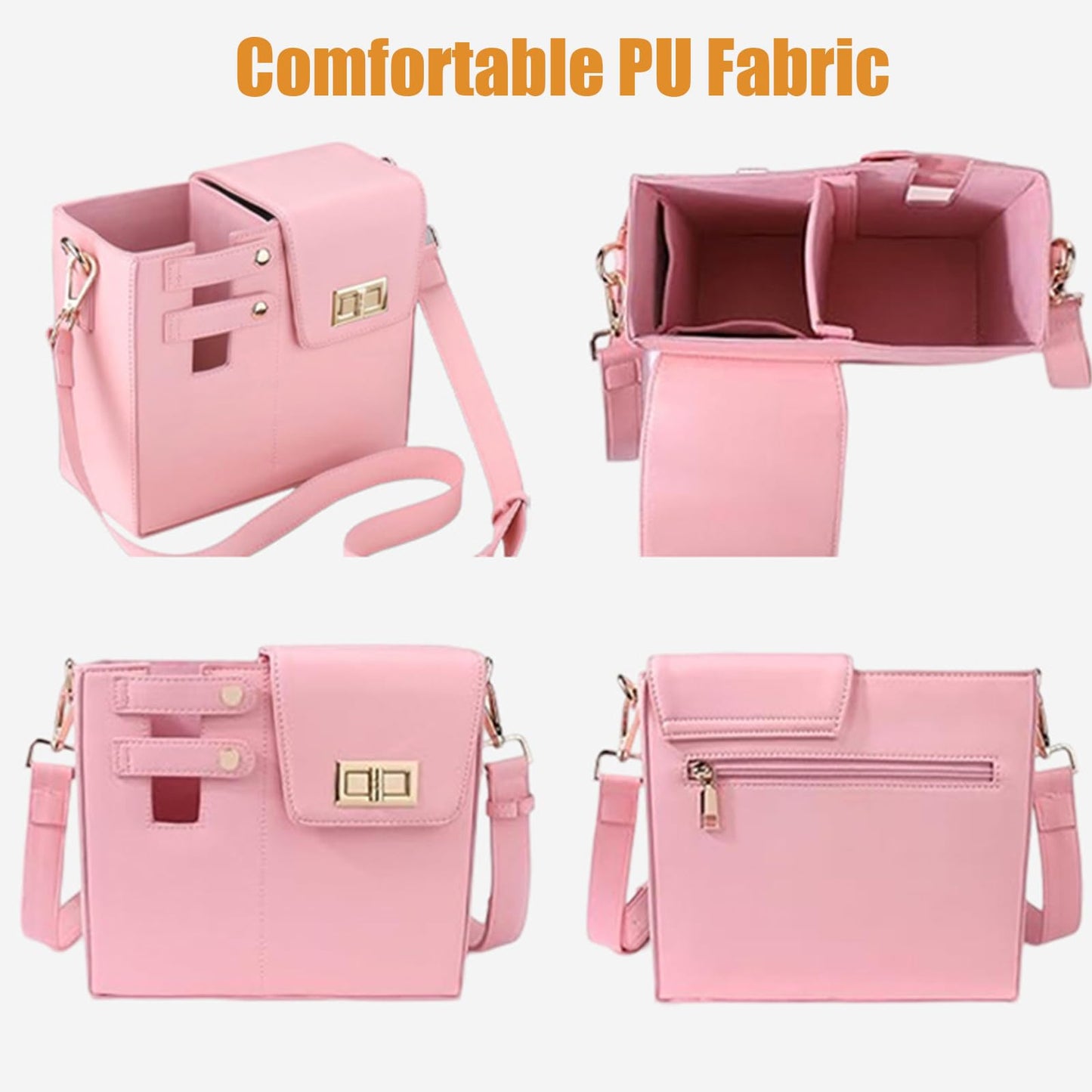 PUENBKO Outdoor Portable Crossbody Water Cup Storage Bag, Cross Body Bag with Water Bottle Holder, Adjustable Shoulder Strap, Water Bottle Carrier Bag with Storage Pocket for Women (pink)