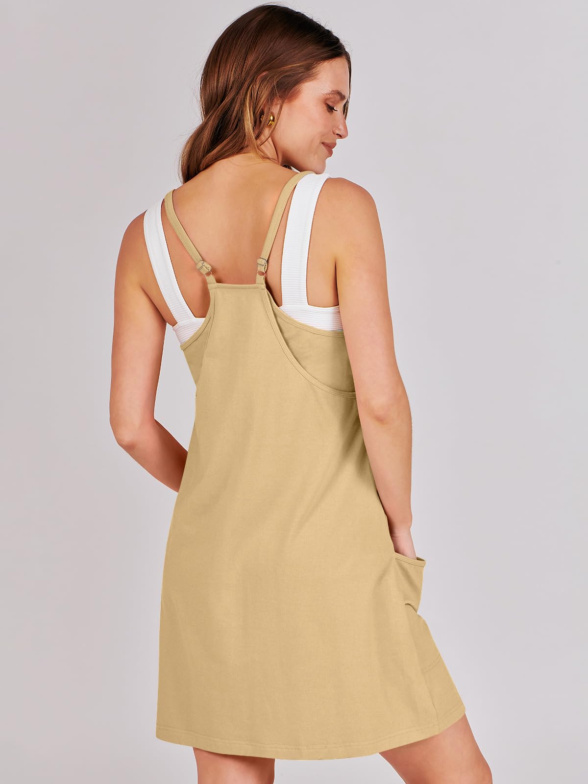 ANRABESS Women Summer Mini Romper Dress Workout Tennis Active Sports Athleisure Outfits built in Shorts Trendy Vacation Light Yellow X-Smal