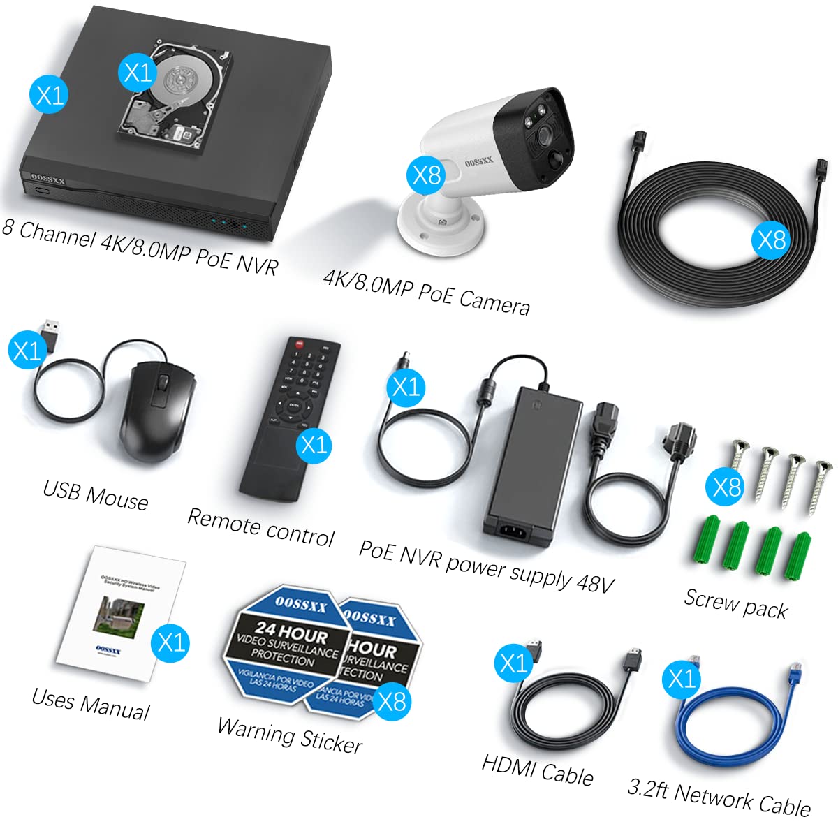 (4K/8.0 Megapixel & 130° Ultra Wide-Angle) 2-Way Audio PoE Outdoor Home Security Camera System Wired Outdoor Video Surveillance IP Cameras System