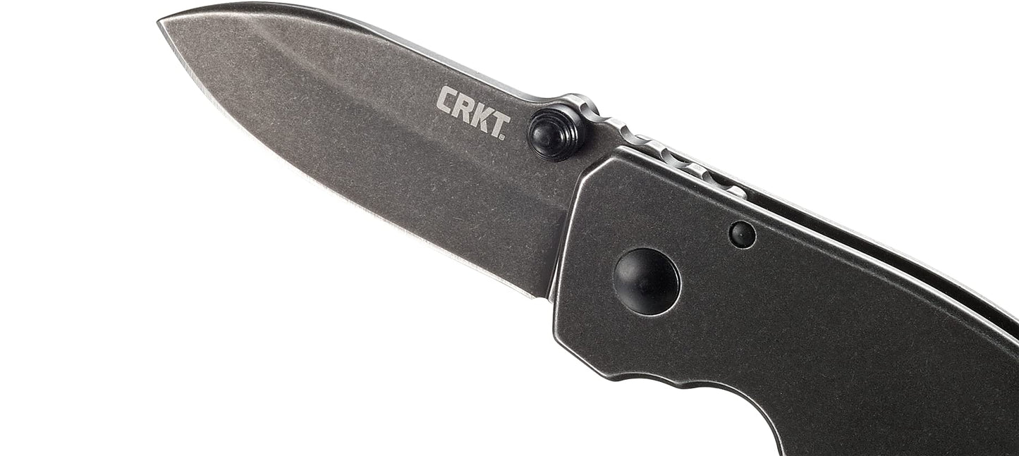 CRKT Squid Folding Pocket Knife: Compact EDC Straight Edge Utility Knife with Stainless Steel Blade and Framelock Handle - Black Stonewash 2490KS