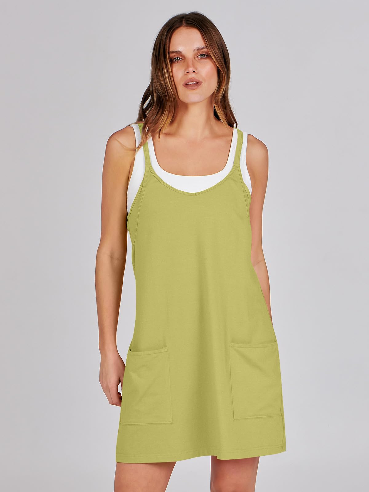 ANRABESS Women Summer Mini Romper Dress Workout Tennis Active Sports Athleisure Outfits Built in Shorts Trendy Vacation Light Green X-Smal