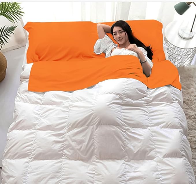 Bag Liner Lightweight Compact Bonng Bag Sack Portable Clean Travel Sheet with Zippered Opening for The Feet Camping Sleep Sheet for Backpacking Hotel& Hiking (Orange, 82.7'' X 70.9”)