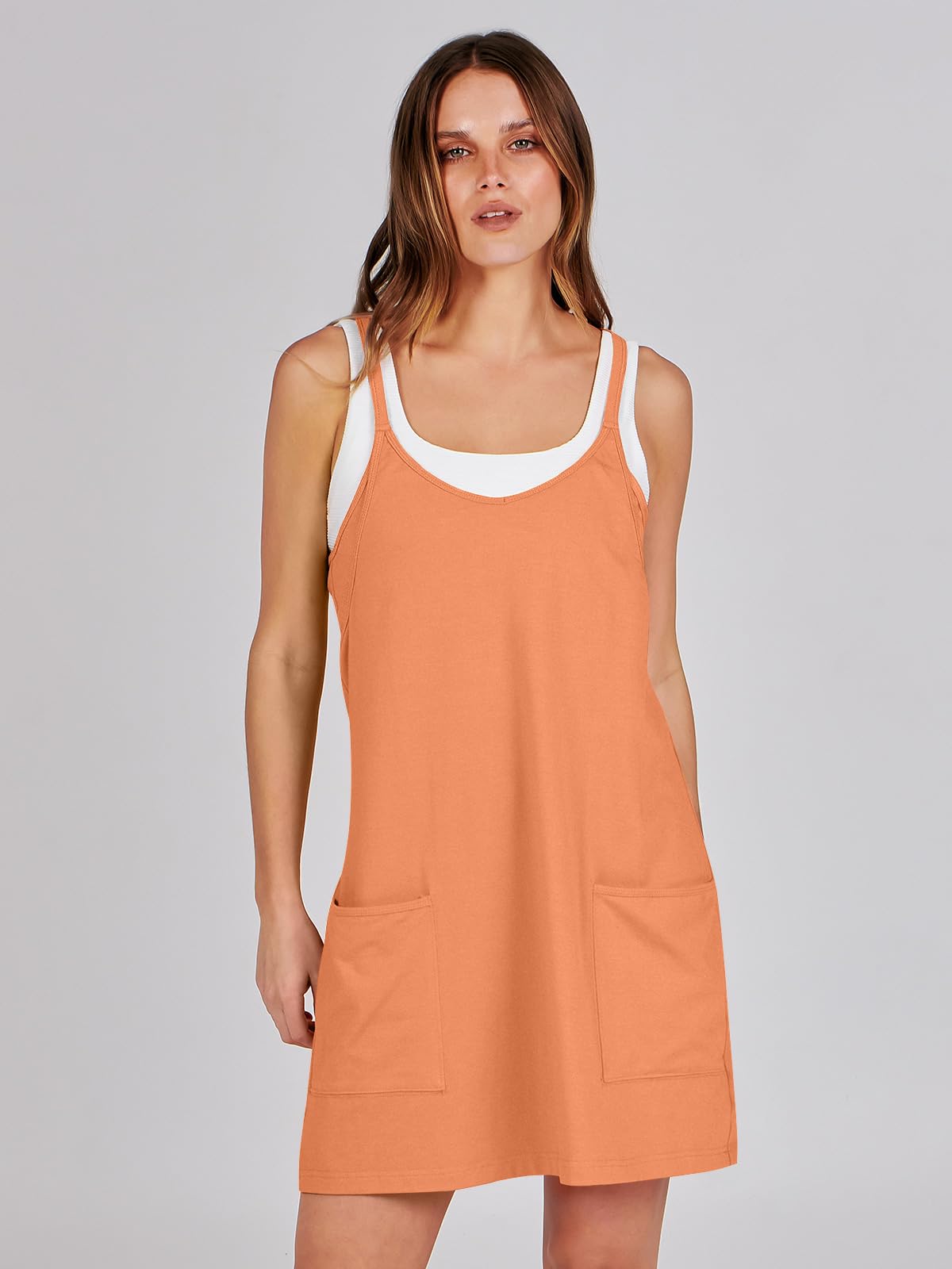 ANRABESS Women Summer Mini Romper Dress Workout Tennis Active Sports Athleisure Outfits built in Shorts Trendy Vacation Orange Small