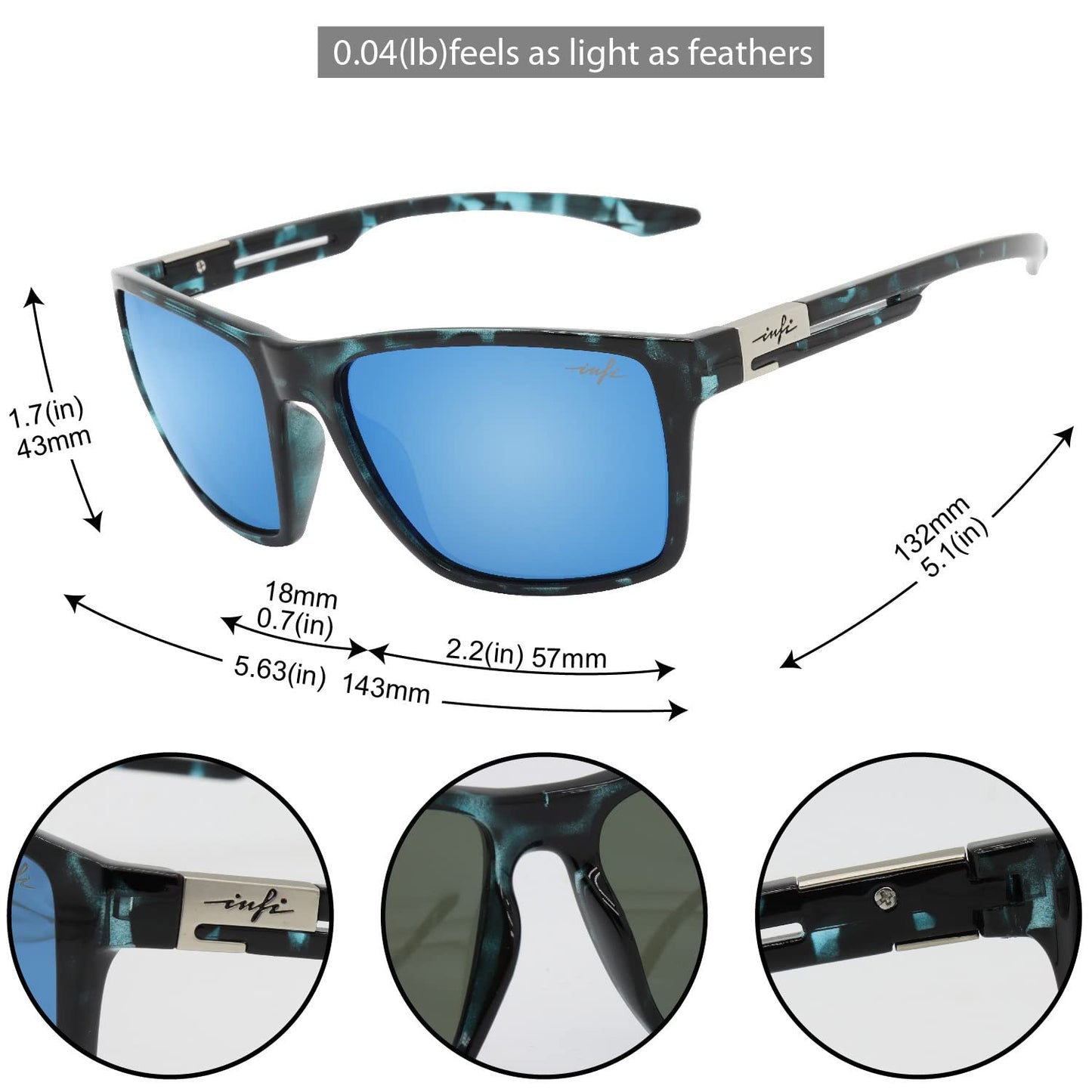 INFI Fishing Polarized Sunglasses for Men Driving Running Golf Sports Glasses Square UV Protection Designer Style Unisex (Shiny Blue Leopard/Ice Blue Lens)