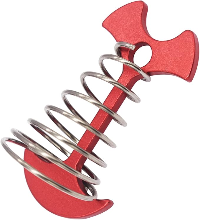 8 pcs Aluminium Alloy 3 inch Fishbone Tent Stakes Deck Anchor Pegs with Spring Rope Buckle Hook Cord Adjuster Tensioner Kit for Camping on Wood Platform Red