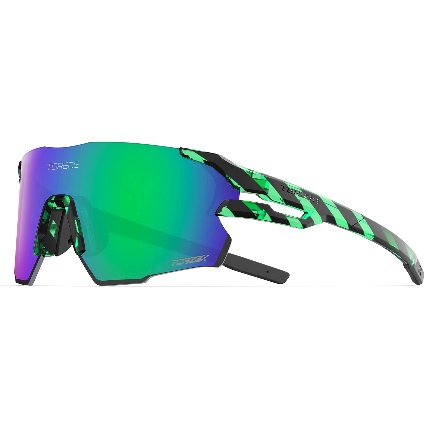 TOREGE Polarized Sports Sunglasses for Men and Women-UV Protection, Ideal for Cycling, Fishing, Baseball, Running, Golf Iceman (C11- Stripe Transparent Green &Green Lens)