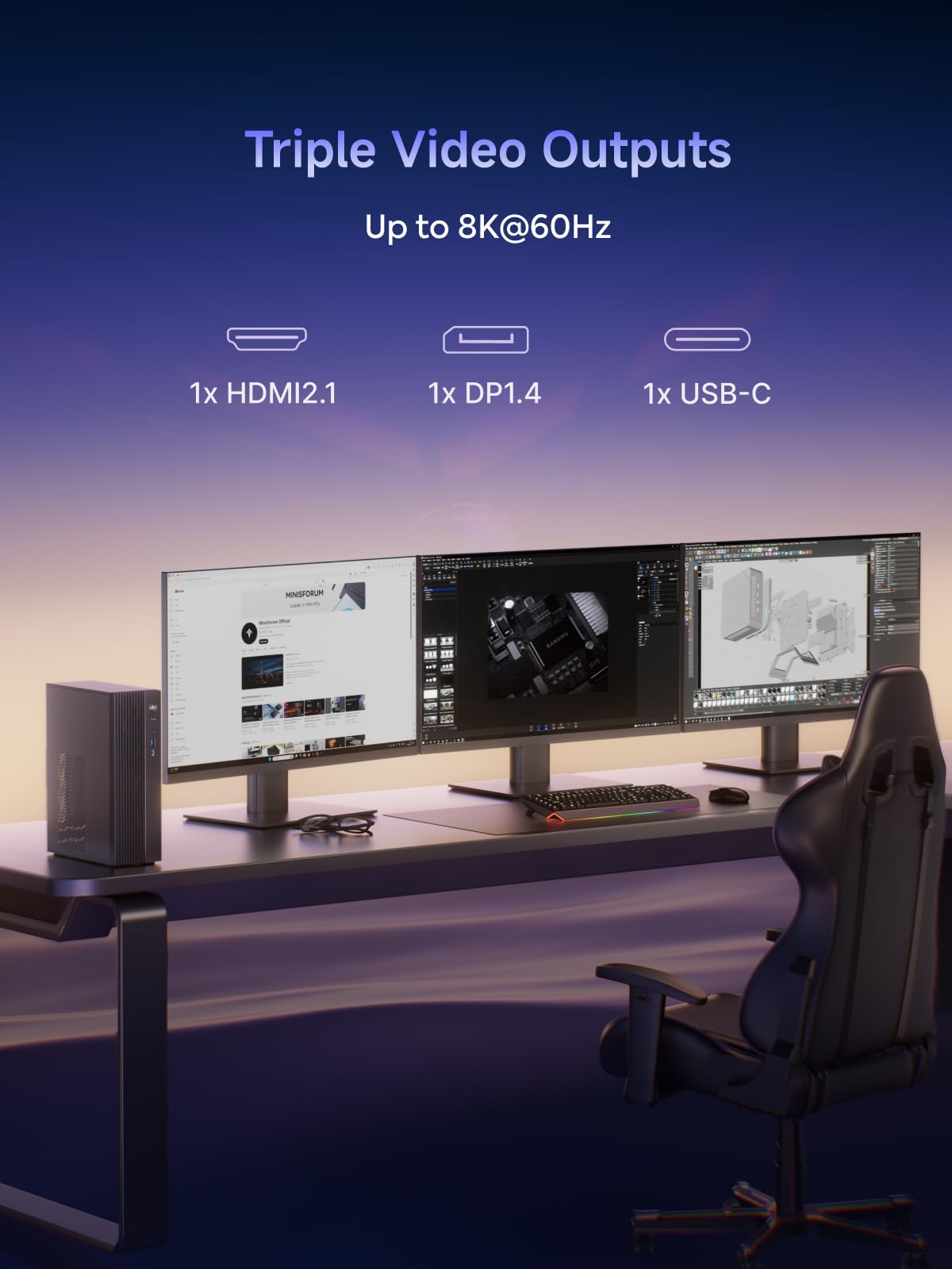 MINISFORUM 795S7 Mini Gaming PC AMD Ryzen 9 7945HX (16C/32T) Barebone Version Tower Computer, 2x DDR5 Slots, 2x PCIe4.0 SSD, HDMI|DP|USB-CTriple Outputs, M.2 2230 Key E Slot, 2.5G Lan Desktop Computer