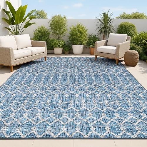 JONATHAN Y SMB108B-8 Ourika Moroccan Geometric Textured Weave Indoor Outdoor Area Rug, Bohemian, Rustic, Scandinavian Easy Cleaning,Bedroom,Kitchen,Backyard,Patio,Non Shedding, Navy/Light Gray, 8 X 10
