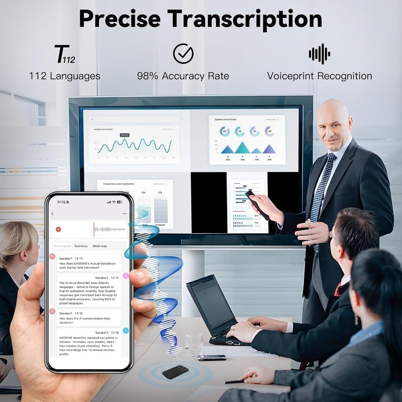 AI Voice Recorder,Note Voice Recorder with Transcribe Summarize & Two-Way Translation,112 Languages,App Control,64GB Memory,Suitable for Lectures,Meetings,Calls,International Exchange