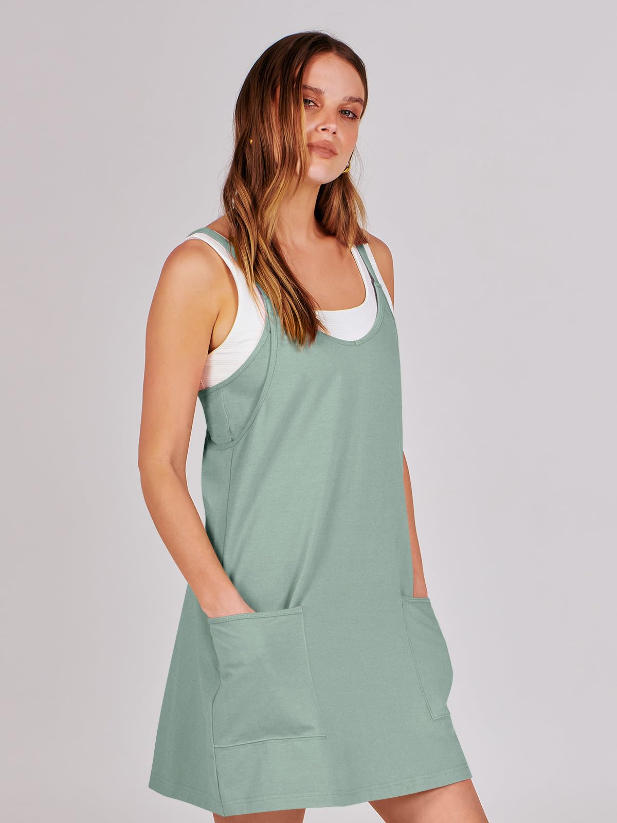 ANRABESS Women Summer Mini Romper Dress Workout Tennis Active Sports Athleisure Outfits Built in Shorts Trendy Vacation Gray Blue X-Smal