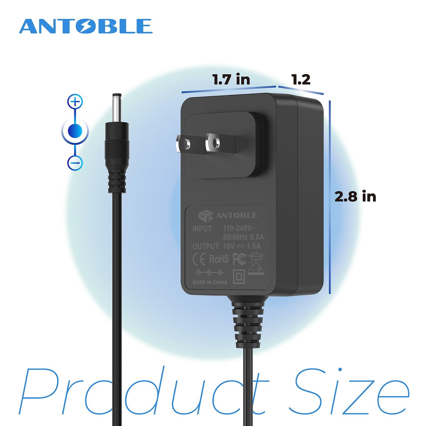 ANTOBLE 19V Power Station Charging Power Adapter for MARBERO M82 Portable Power Station Solar Generator M82MAX M822 M822MAX M87 M88 M168 Wall Power Supply Adapter Charger
