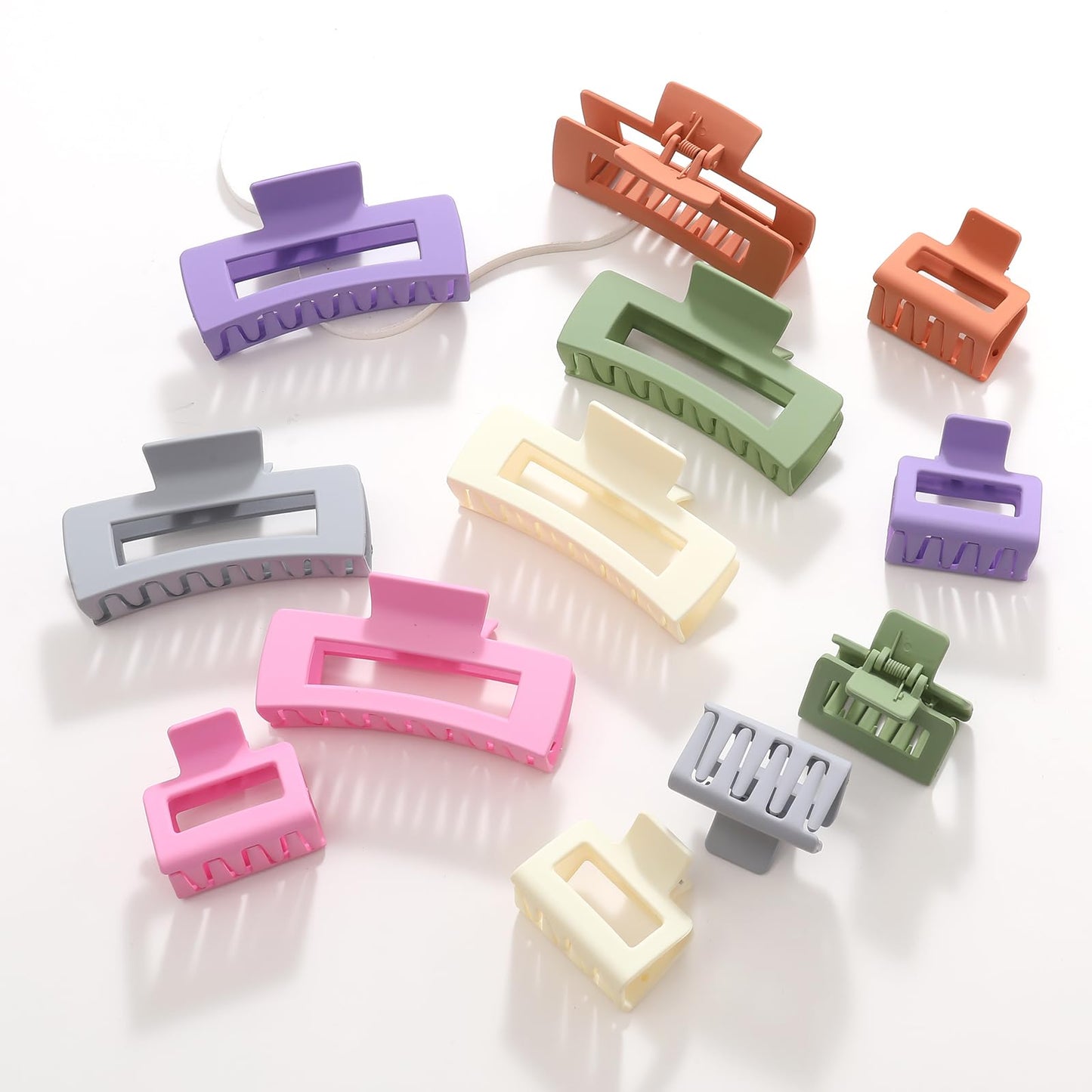Alemaky 12 Pack Square Colorful Hair Clips, Big and Small Neutral Rectangle Claw Clips, Non-slip Matte Hair Clips for Women,Strong Hold jaw clip for Thick Thin Hair Silver Brown White Pink
