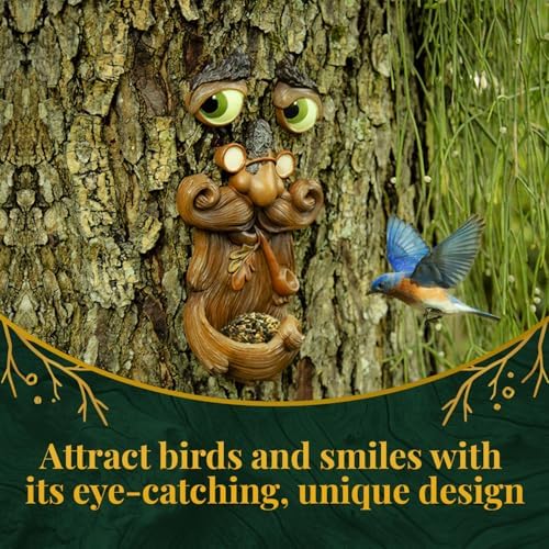 Tree Faces Decor Outdoor – Tree Hugger Yard Art Garden Decoration – Unique Bird Feeders for Outdoors and Indoors – Old Man Tree Art Brown