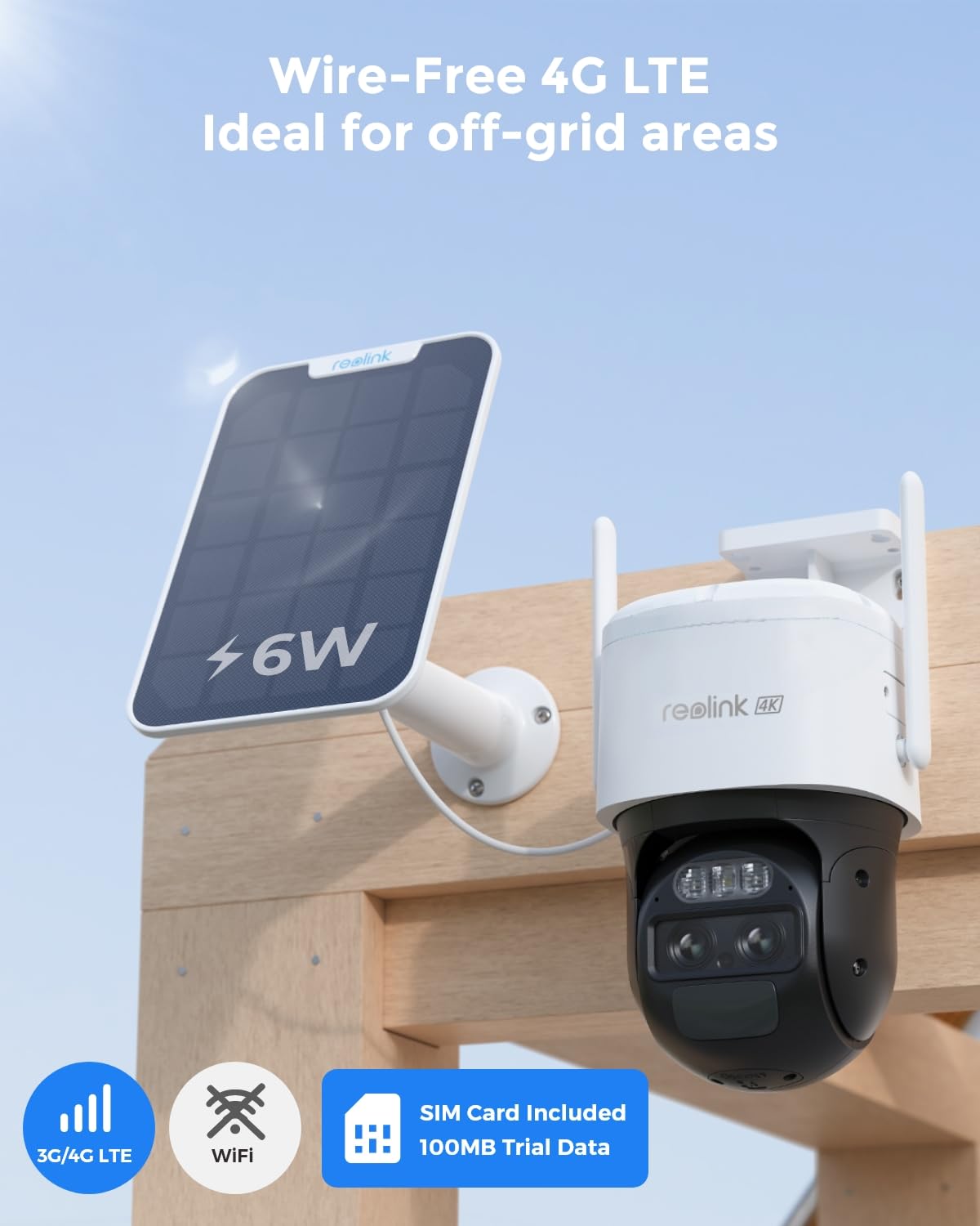 REOLINK 4K Dual Lens Cellular Security Camera, 4G LTE Auto Tracking, No WiFi Solar Powered, SIM Card Included, 6X Hybrid Zoom, 8MP Color Night Vision, Motion Alert, TrackMix LTE + SP, Updated Version