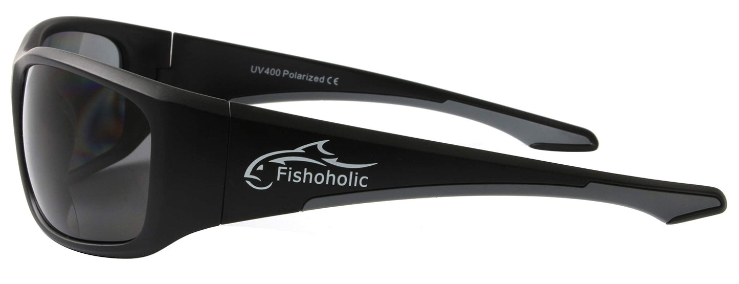 Fishoholic BiFocal - x1.5 x2.0 x2.5 (Reader) Magnification - Polarized Bi-Focal Fishing Sunglasses - UV400 Great Fishing Gift (Vx2.0-MB-MB-gry)