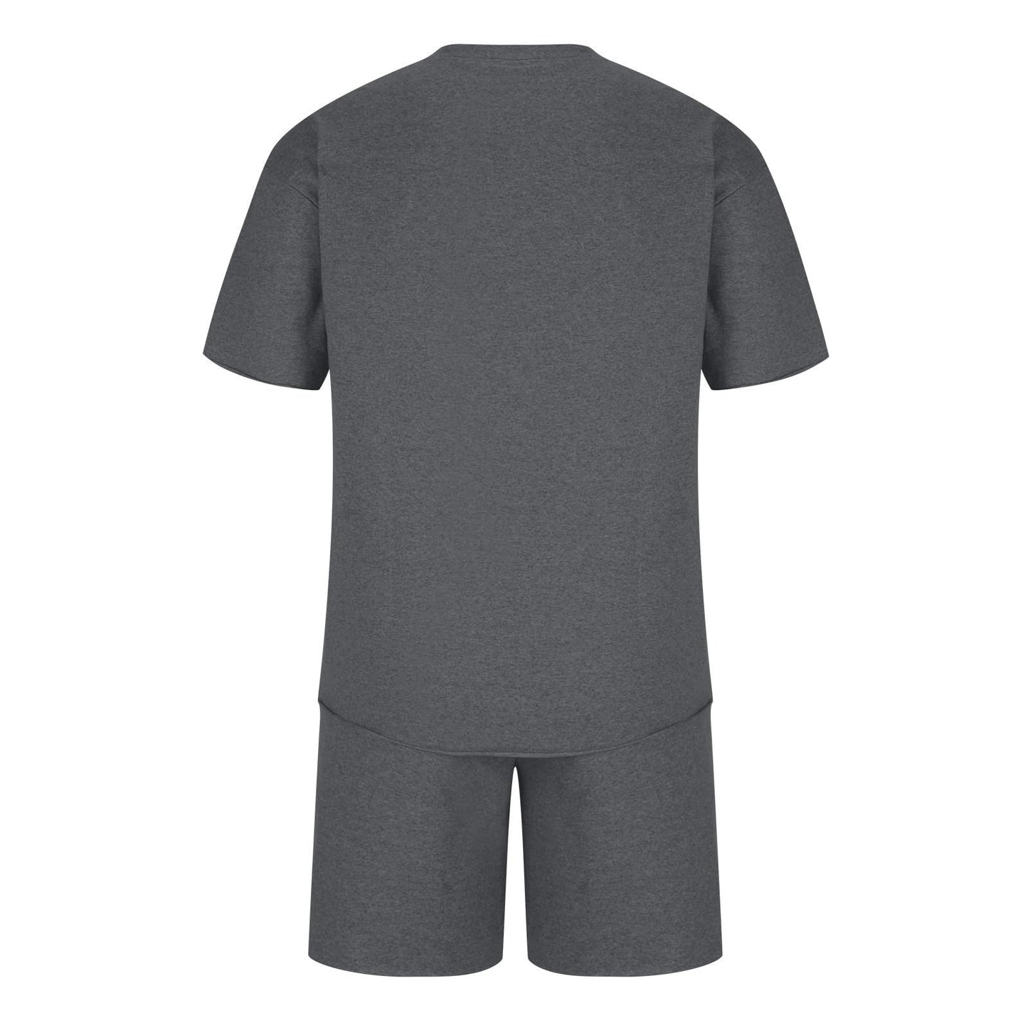 Generic Men's 2 Piece Outfits Casual Tracksuit Cargo Shorts Summer Athletic Drop Shoulder Sleeve Sportwear Set Round-Neck Solid Suits, Large