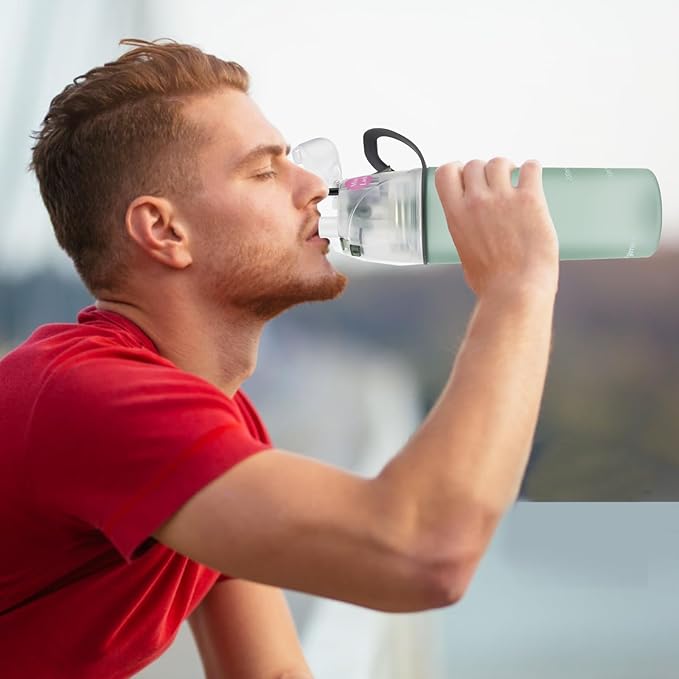 Linowos Drinking and Misting Sports Water Bottle, Non-Toxic BPA Free, Fast Water Flow Opens with 1-Click, Portable Leak-Proof Spray Cup for Cycling Fitness Camping Hiking Outdoor
