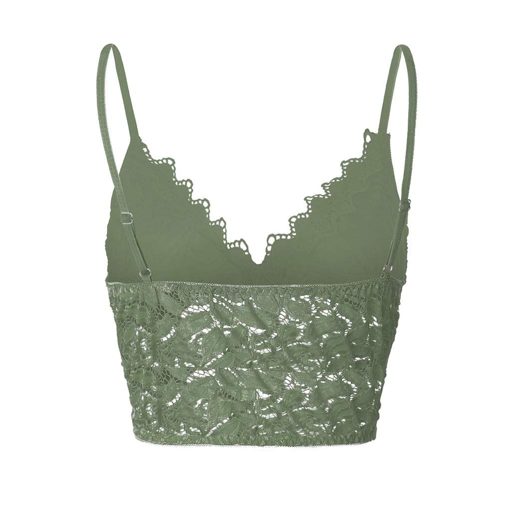 Aniywn Sexy Women Underwear Solid Color Lace Patchwork Vest Crop Wire Free Bra Tank Tops Blouse… Y-Green