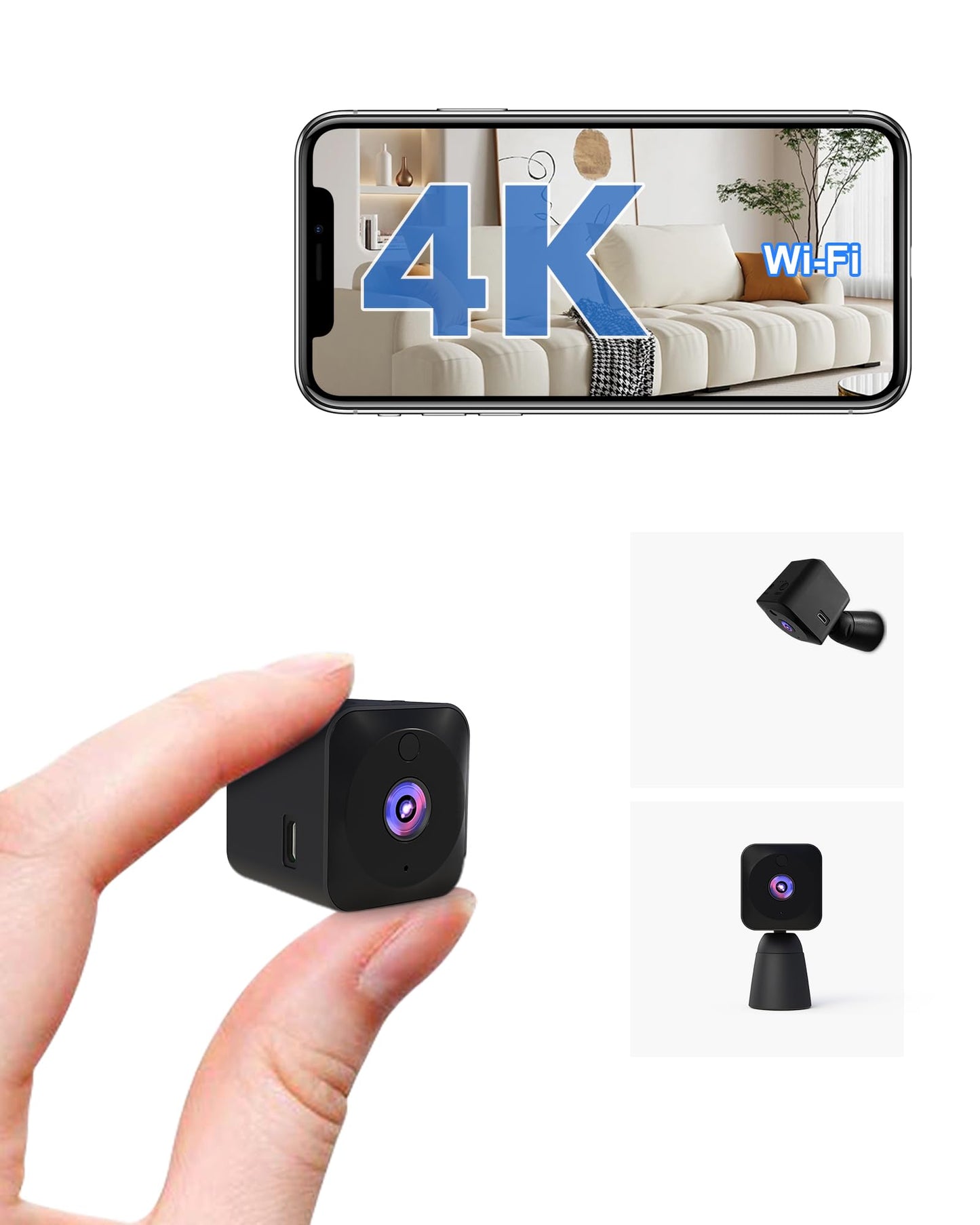 AOBOCAM 4K Mini WiFi Camera Wireless for Home Security Mini Video Camera for Home, Shop, Office with Smart Motion Detection, App Control, Night Vision (Cube)