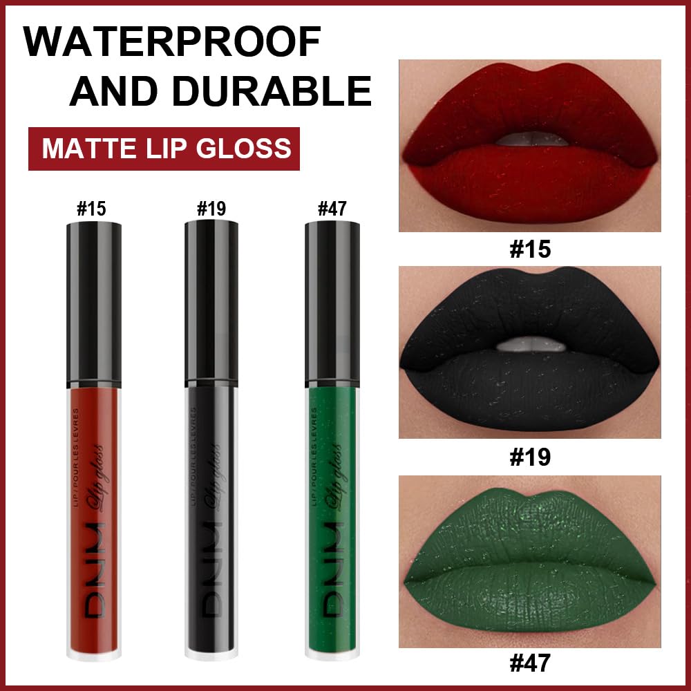 AMY'S DIARY Dark Red Green Black Matte Plum Liquid Lipstick 3Pcs Sets,224-hour Lipstick Long Lasting Permanent L Magic Lipstick Waterproof Lip Stain 24 Smudge Waterproof for Women (Set20)