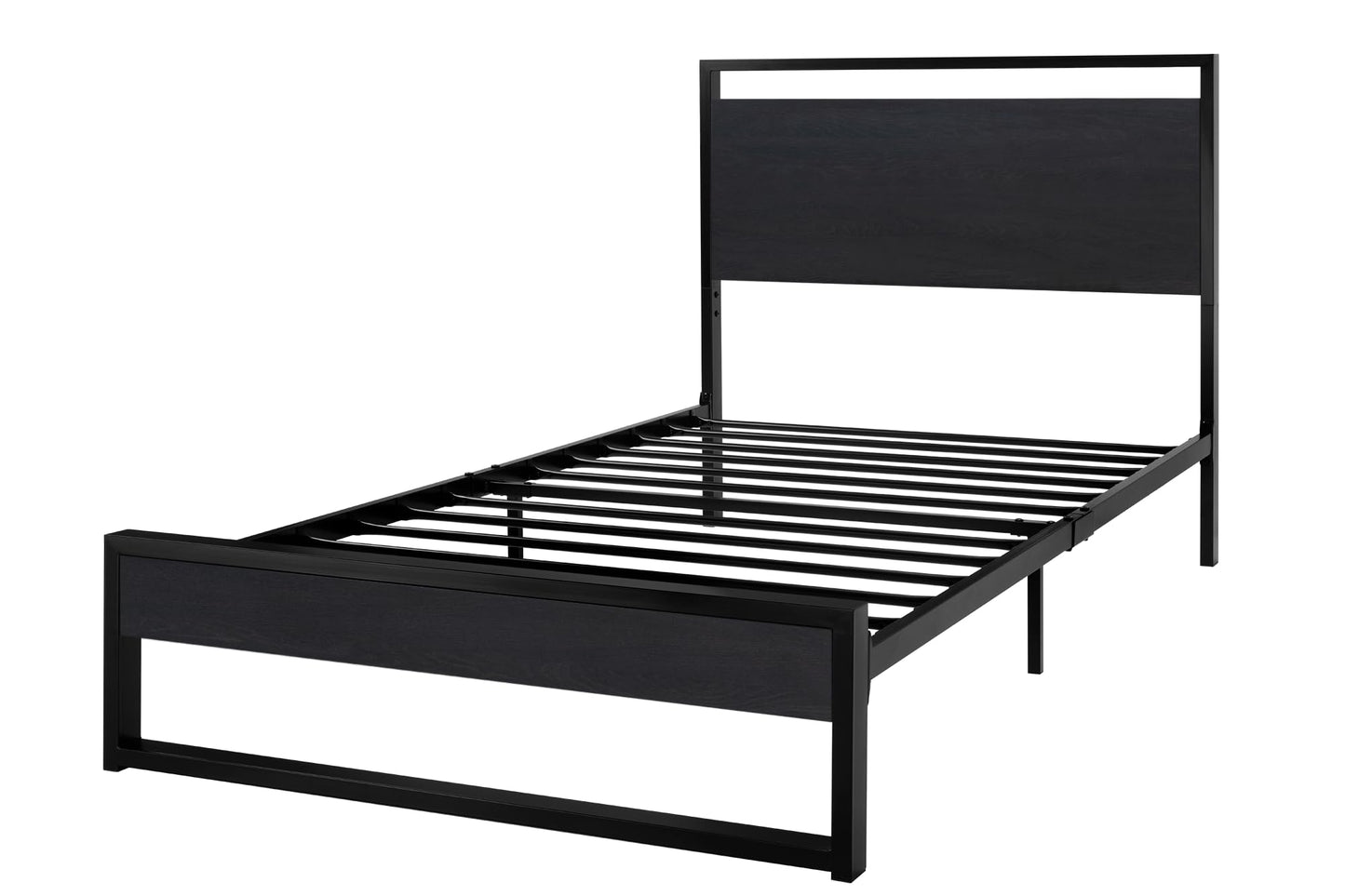 Allewie Sturdy Metal and Wooden Bed Frame with Headboard and Footboard,8.6" Underneath Space, No Box Spring Needed, Modern Design,Black,Twin