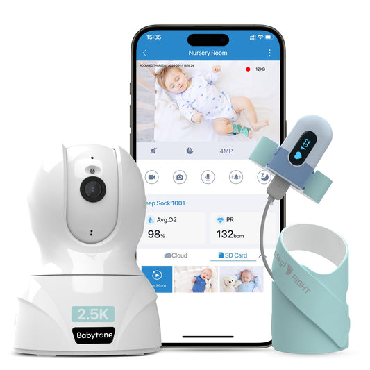 Babytone Baby Monitor - Smart Sleep Sock & 2.5K HD Camera, Track Heart Rate & Average Oxygen Level, Cry/Motion Detect, Two-Way Audio and Night Vision Baby Monitor with APP