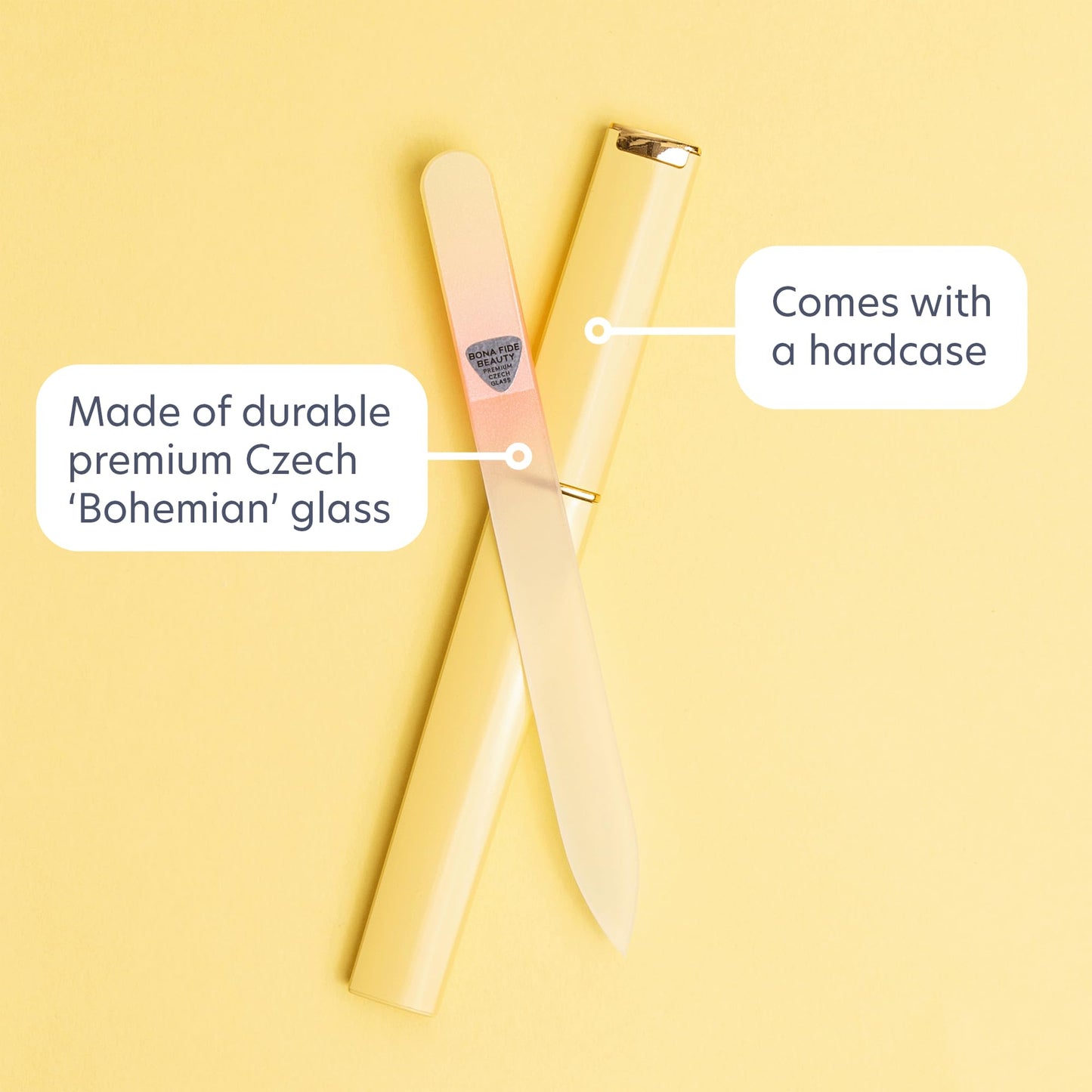 Bona Fide Beauty Czech Glass Nail File for Natural Nails, 1PC Gold Orange High Grit Crystal Nail Filer (180/240) Handcrafted Nail Care from The EU
