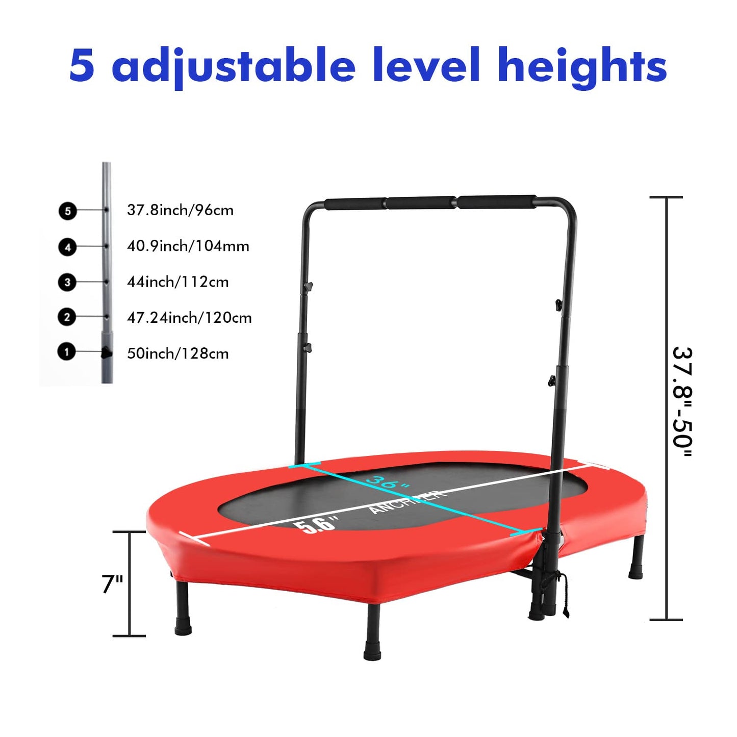 ANCHEER Foldable Trampoline, Mini Rebounder Trampoline with Adjustable Handle, Exercise Trampoline for Indoor/Garden/Workout Cardio, Parent-Child Twins Trampoline Max Load 220lbs (Training Red)