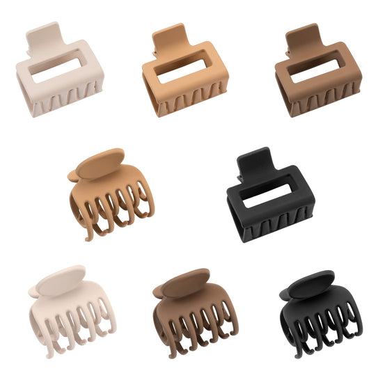 Matte Hair Clips for Women and Girls - Rectangle and Double Row Small Claw Clips for Thin/Medium Fine Hair - Nonslip Jaw Clips (Beige, Khaki, Brown, Black)
