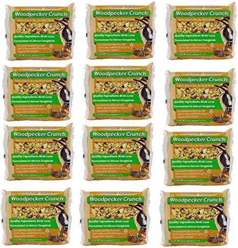 Songbird Treats Seed Bars | 12 Pack of 8 oz Bird Seed Cakes for Wild Birds (Woodpecker Crunch)