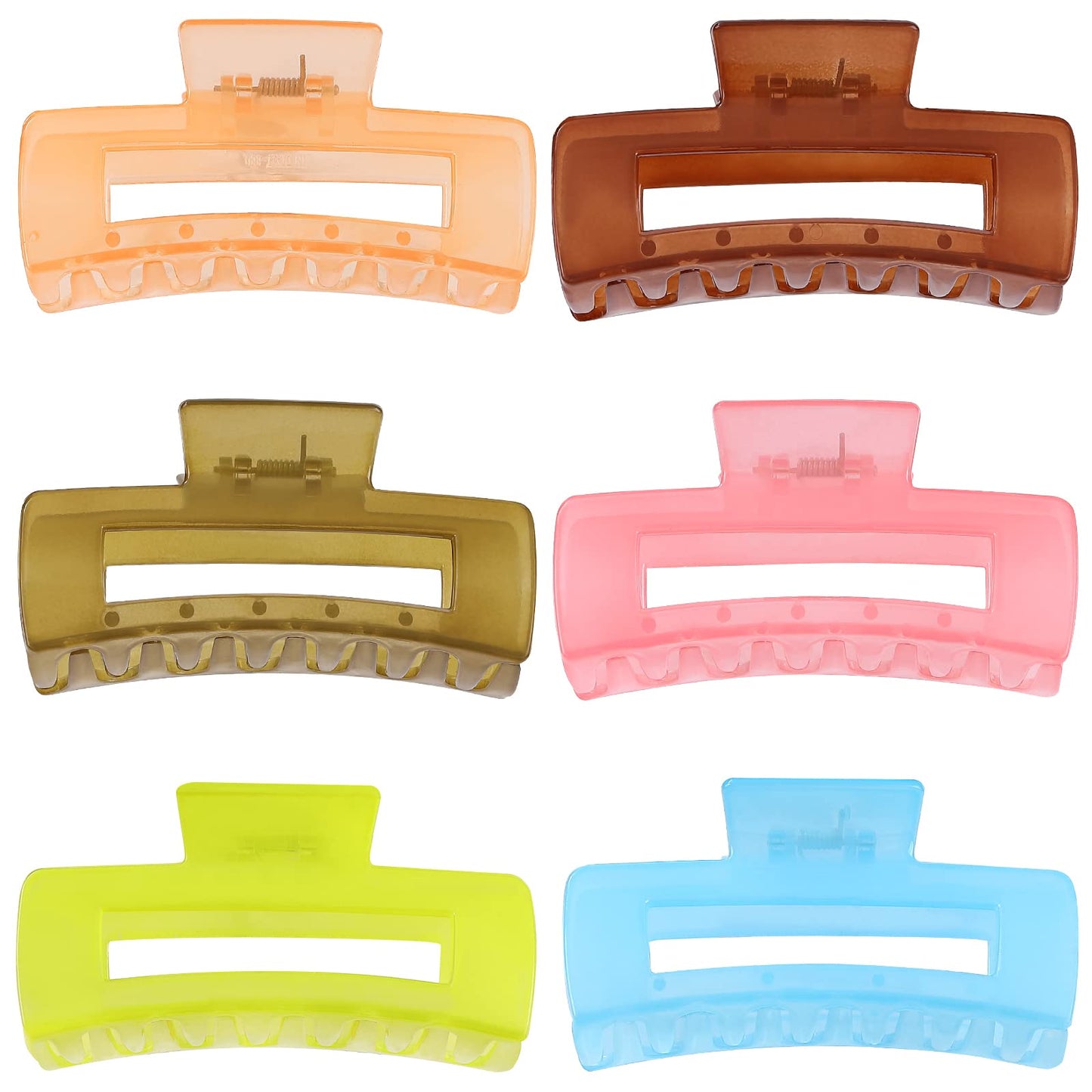 Sisiaipu 4 Inch Big Hair Claw Clips - 6 Pcs Large Square Clips for Thick Hair, Women's Rectangle Nonslip Acrylic Banana Jaw Hair Accessories for Girls - Shiny