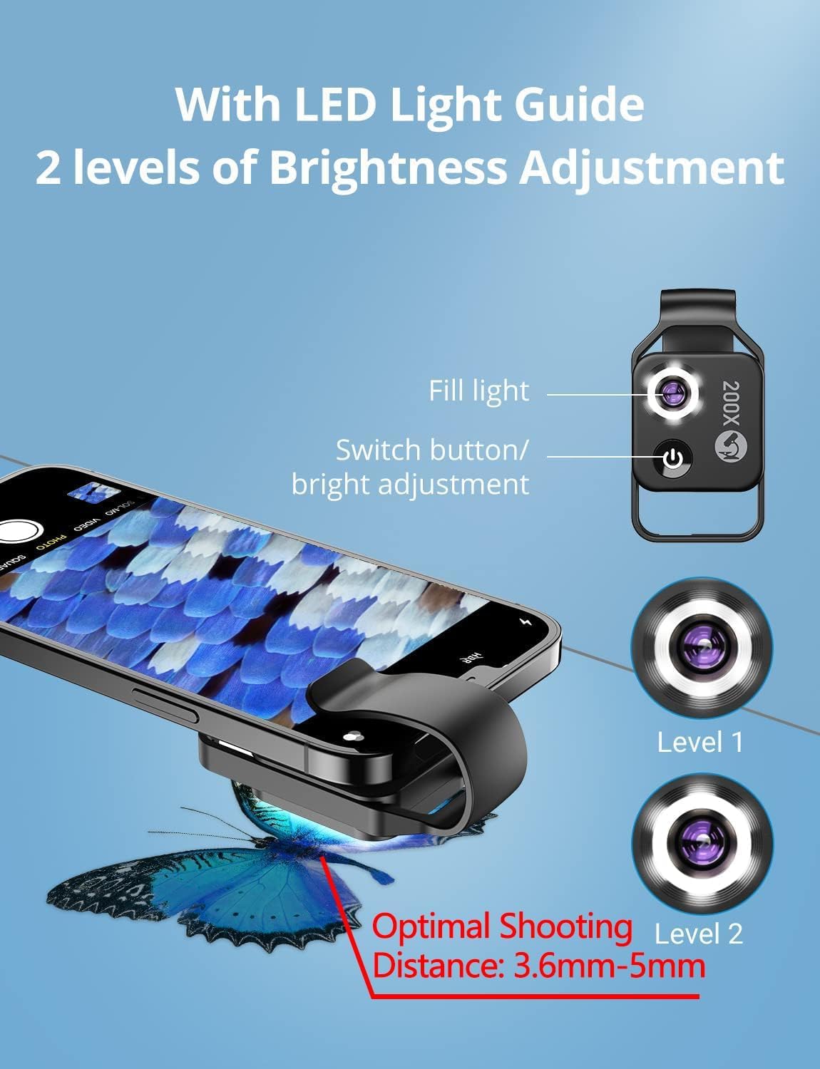 APEXEL 200X Phone Microscope Lens, Nano Zoom Phone Micro Lens for iPhone Android with LED Light CPL Universal Clip, Nanozoom Mini Pocket Digital Microscope, Portable Smartphone Macro Lens Camera