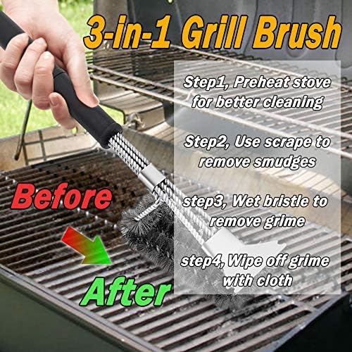 Leonyo Grill Tools Set of 6, 18Inch Extra-Long BBQ Tool Set, Heavy-Duty Barbecue Grilling Accessories, Stainless Steel Spatula, Fork, Tong, Basting Brush, Cleaning Brush, Carrying Bag