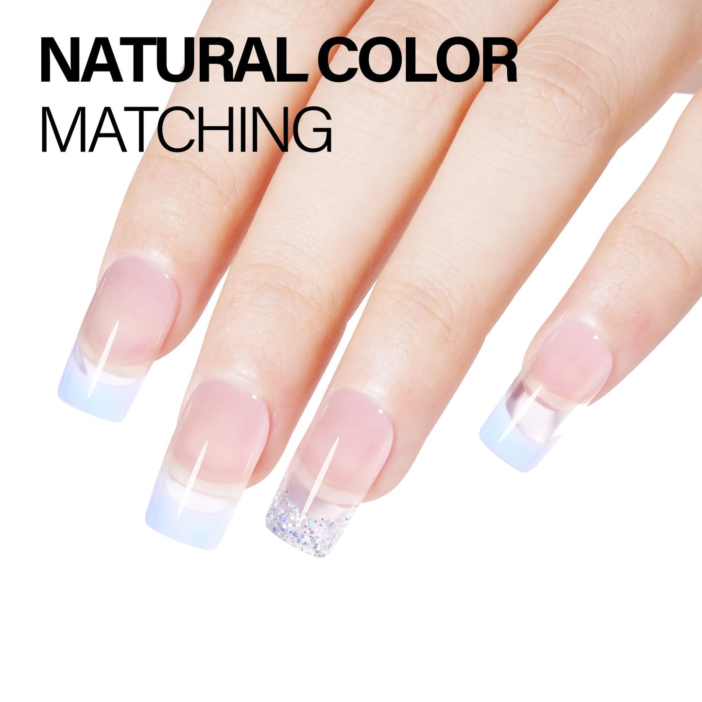 AILLSA Clear Dip Powder - Transparent Crystal French Nail Colors, Build Powder, No Lamp Needed, Easy DIY Home Nail Salon Manicure