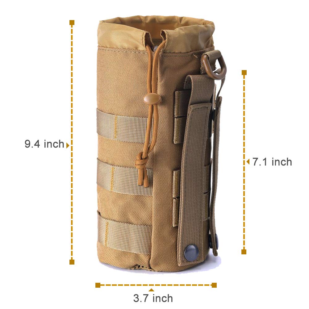Upgraded Sports Water Bottles Pouch Bag, Tactical Drawstring Molle Holder Pouches, Travel Mesh Tactical Hydration Carrier (Tan-2Pack)