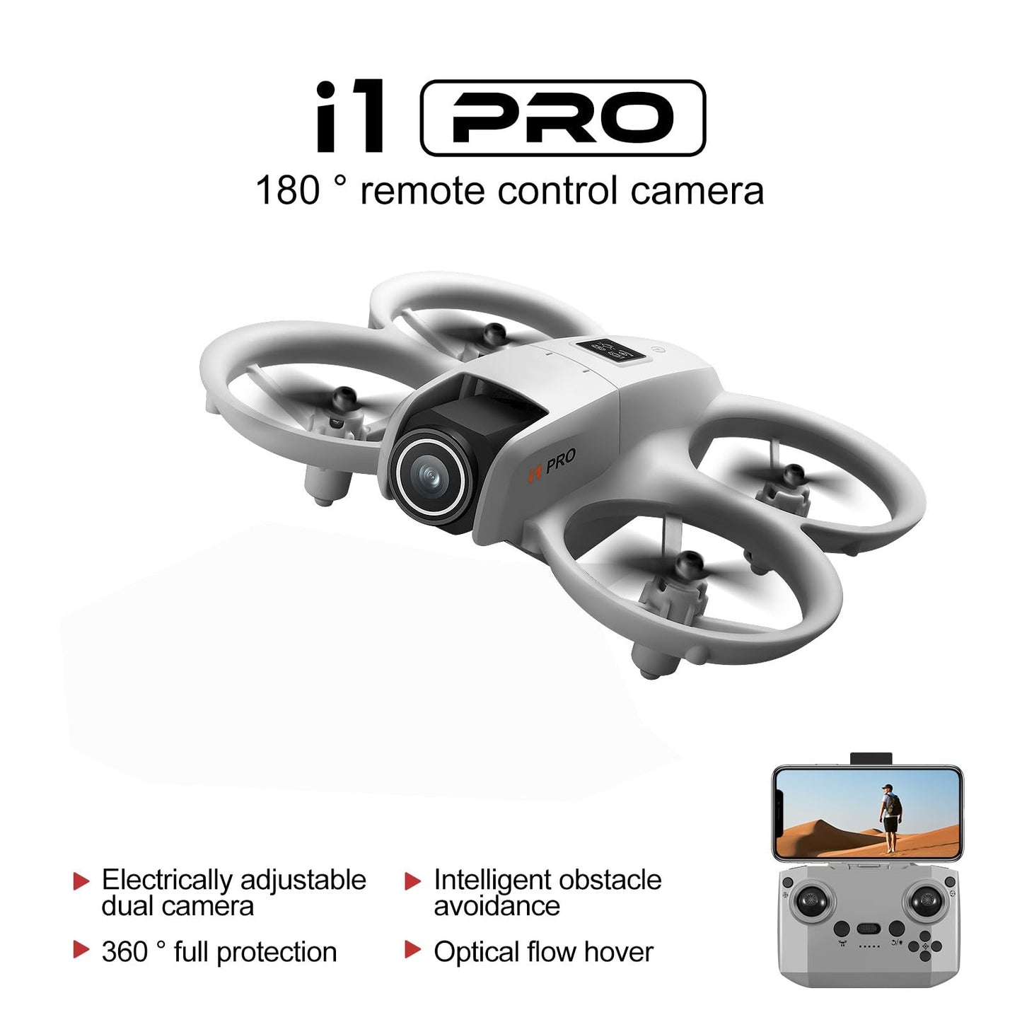 Mini Drone with Dual ESC Camera And Cool Light for Adults, Self Flying Drone that Follows You, 360° Flip, Gesture Photography/video recording, Stabilized Video