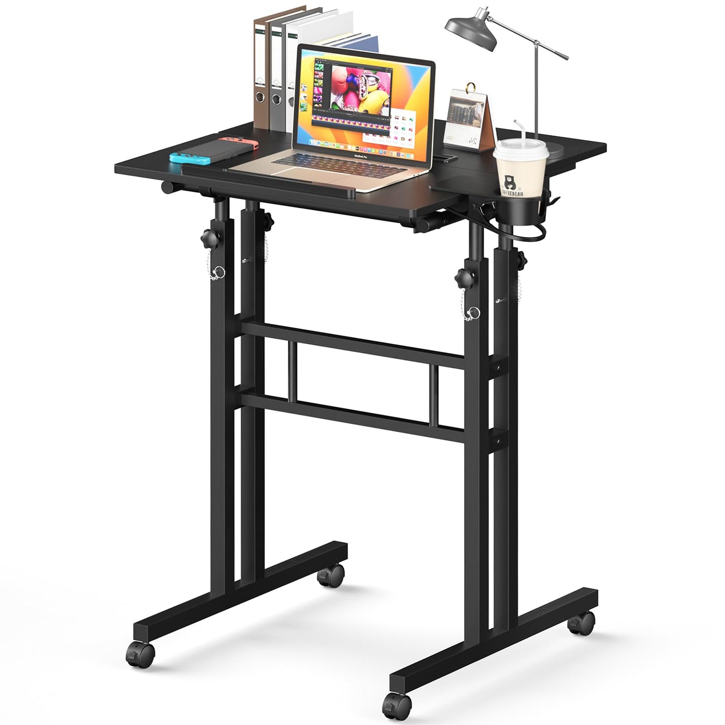 Enayplon Small Standing Desk with Wheels, Tall Mobile Stand Up Table, Portable Standing Desk for Walking Pad, Rolling Table Adjustable Height, Rolling Computer Table for Tall Person