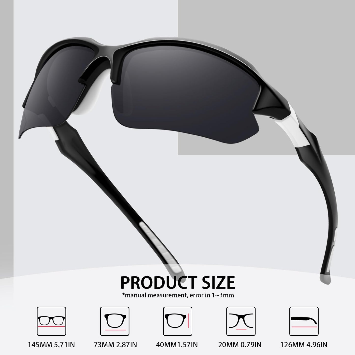 DioKiw 2PACK Sports Polarized Sunglasses for Men Cycling Running Fishing UV400 Protection Sun Glasses Lightweight Half Frame Goggles