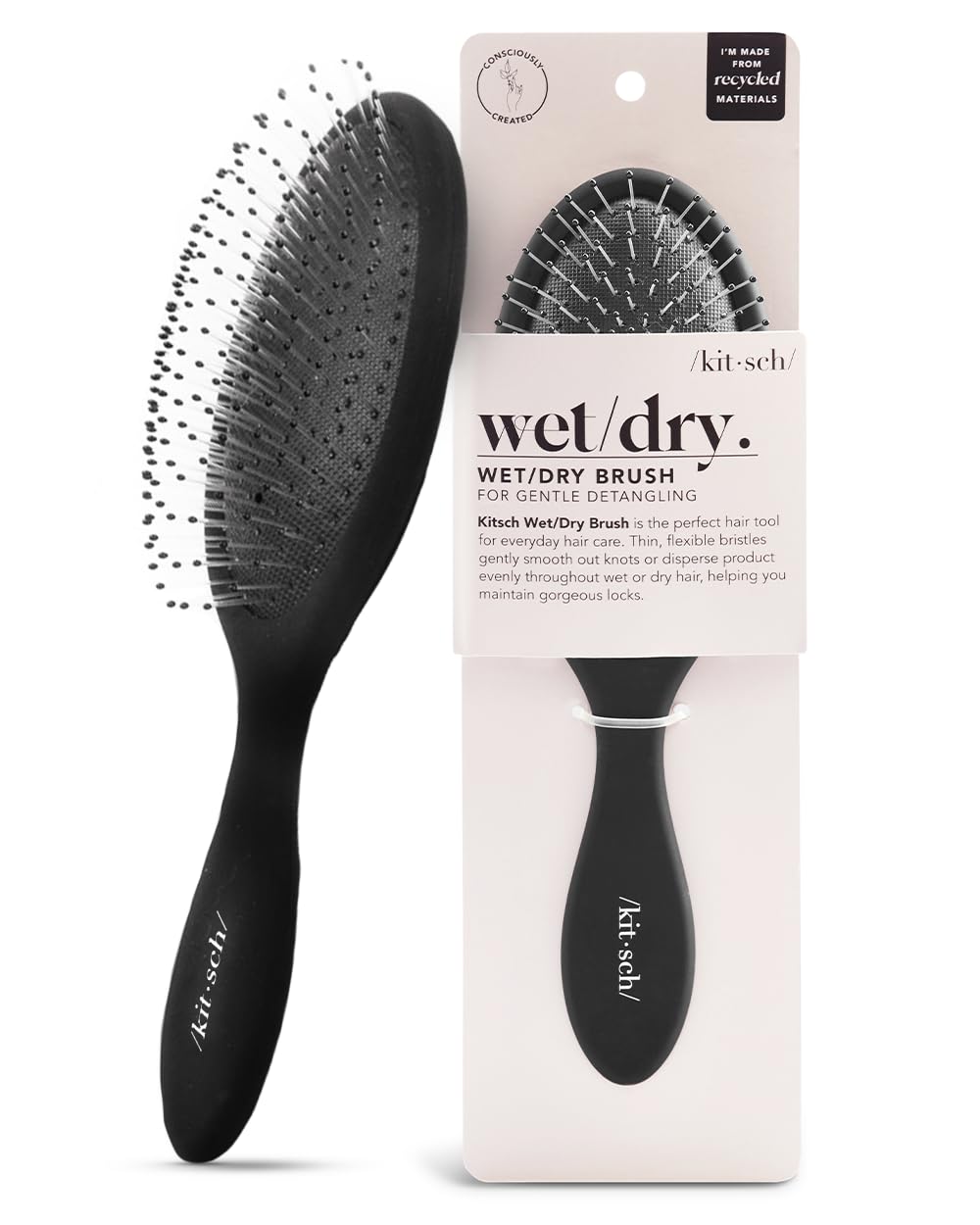 Kitsch Detangler Hair Brush for Wet and Dry Hair, Curly or Straight Hair, Detangling Brush with Flexible Hairbrush Bristles, Hair brushes for Women & Men, Adults & Kids, for Shower & Travel - Black