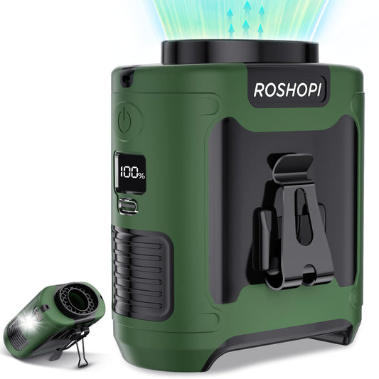 2025 AI Portable Fan Rechargeable -10000mAh, 40H Work Time with 5 Speeds 16000RPM Strong Airflow, Personal Waist Fan with Flashlight for Clip On Belt, Neck, Desk, Outdoor Indoor Jobsite Camping Travel