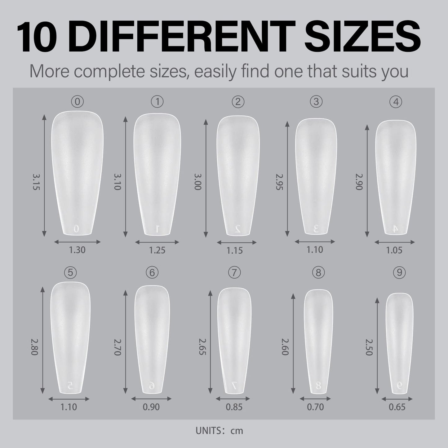 AILLSA Long Coffin Nail Tips - Upgraded Matte Soft Full Cover Gel Nails Tips No Filed, 240Pcs Pre-shaped Gelly Tips Acrylic Clear Fake Press On Nail Tip for Soak Off Nail Extension 10 Sizes