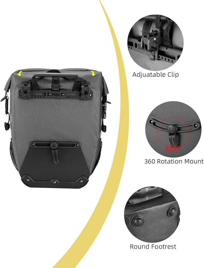 ROCKBROS Bike Pannier Waterproof 27L Large Capacity Bike Bag Rear Rack Bicycle Pannier Bag Waterproof for Grocery Touring Cycling Upgrade Khaki * 2