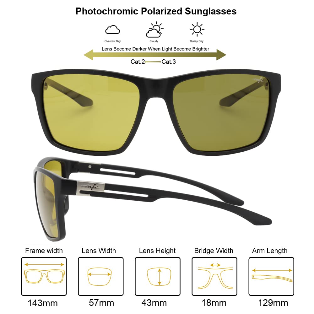 INFI Fishing photochromic Polarized Sunglasses for Men Driving Running Golf Sports Glasses Square UV Protection Designer Style Unisex