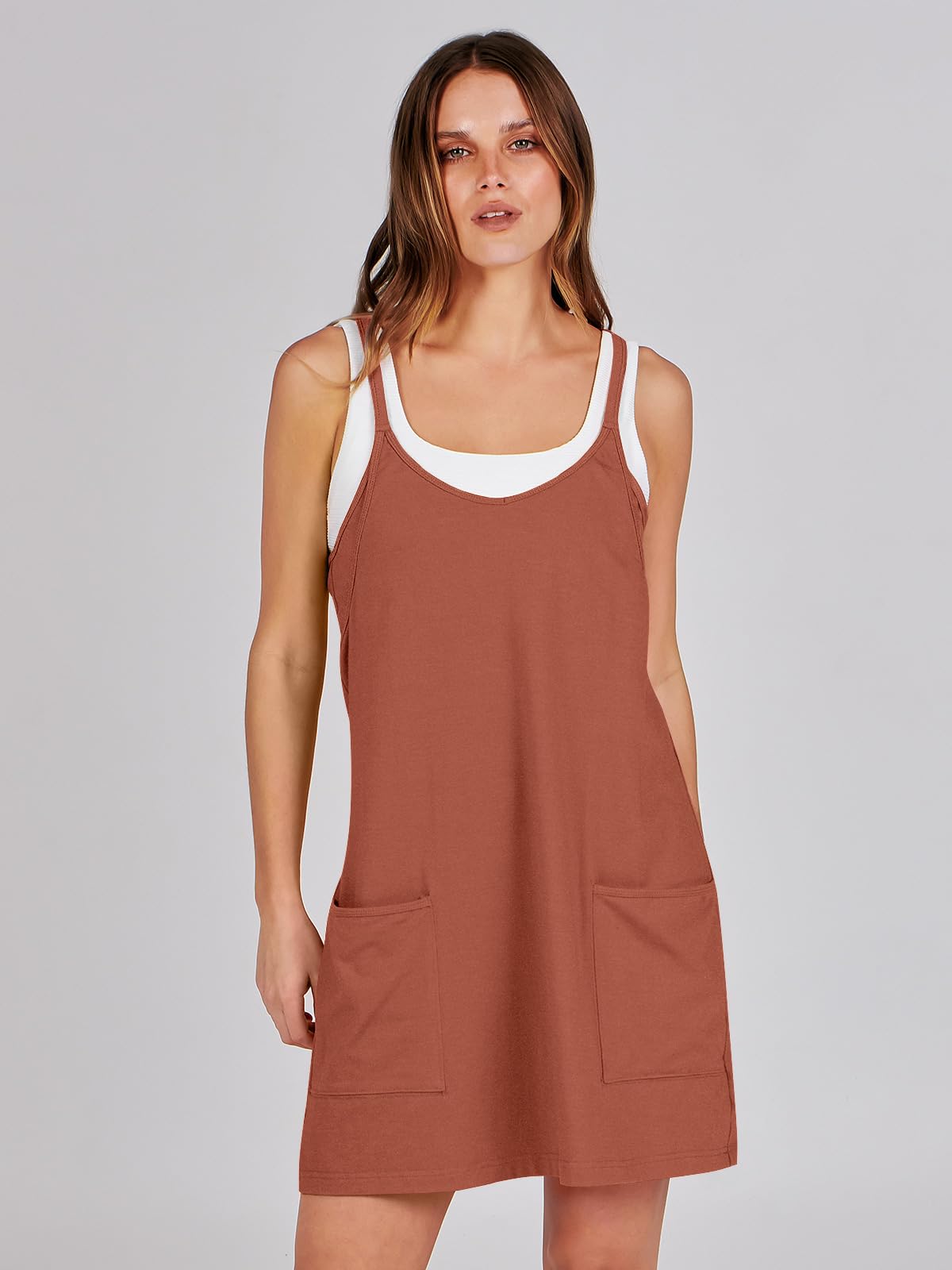 ANRABESS Women Summer Mini Romper Dress Workout Tennis Active Sports Athleisure Outfits Built in Shorts Trendy Vacation Rust X-Smal
