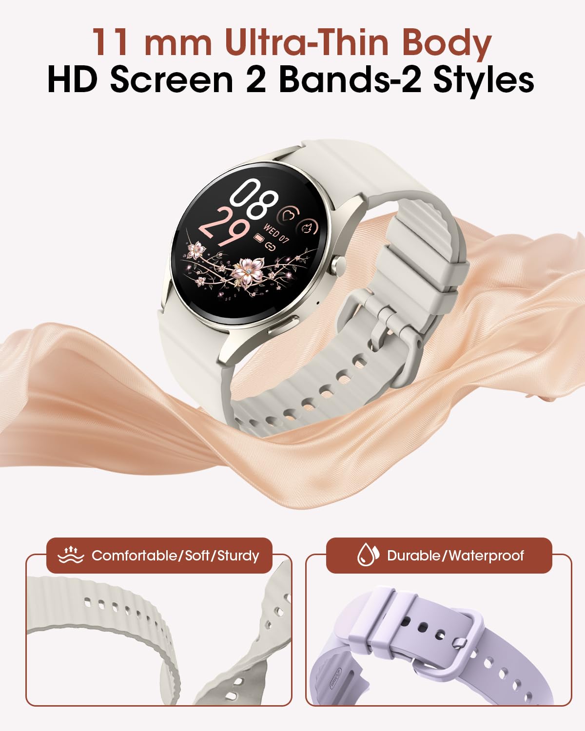 AKUMAKA Smart Watches for Women Men, Android Smart Watch (Answer/Make Call) with Sleep/SpO2/Activity/Heart Rate Monitor, 120+ Sport Modes, Fitness Watch for Android iPhone Compatible, 2 Bands